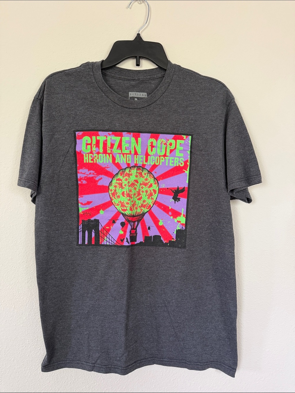 Citizen Cope band tee Graphic Tee - Charcoal with Neon Pink & Lime Print